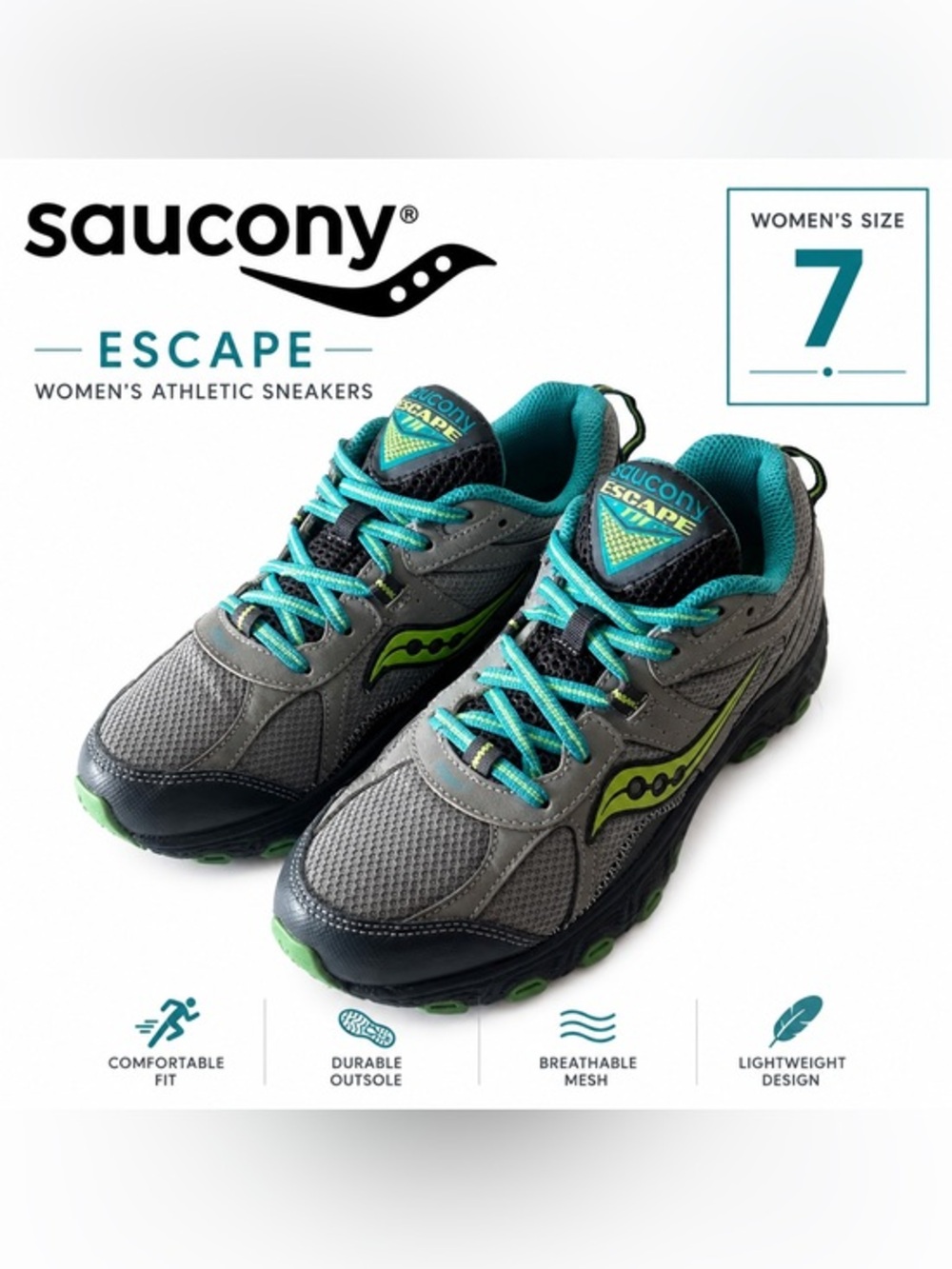 Saucony Escape Gray Turquoise Athletic Sneakers | Women’s Size 7
